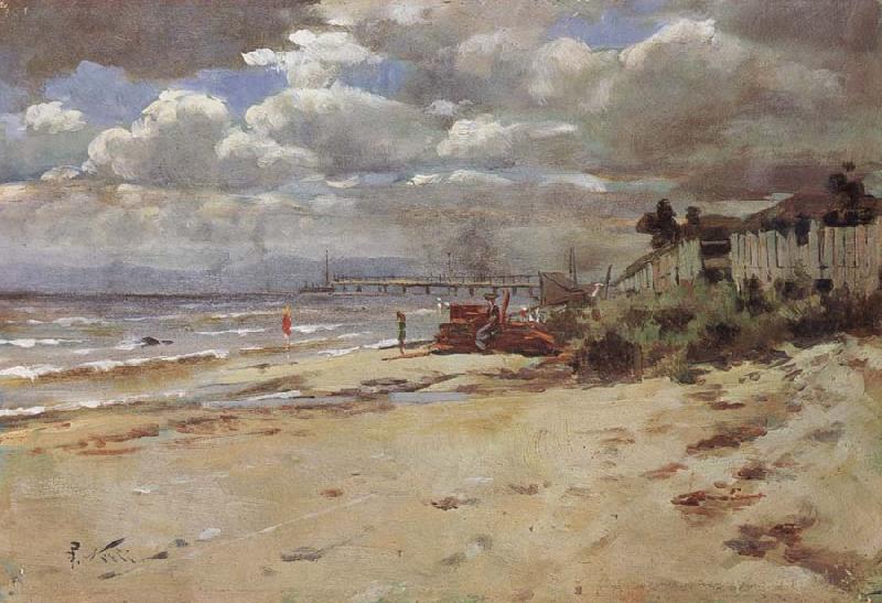 Girolamo Nerli Coast scene with pier Sweden oil painting art